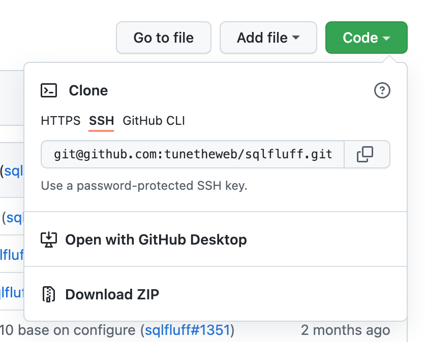 Screenshot of the clone button in GitHub.